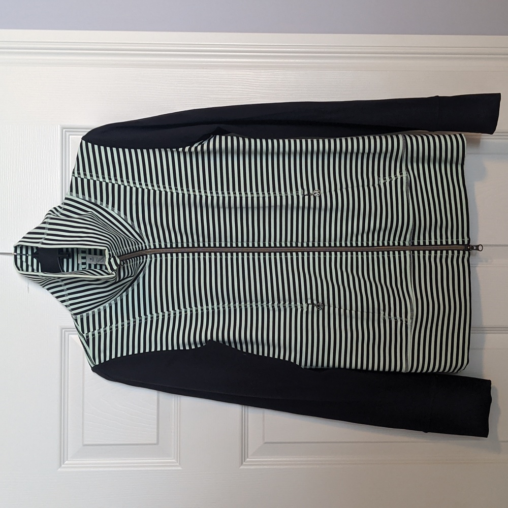 Lululemon mint and black striped zip up, size 8